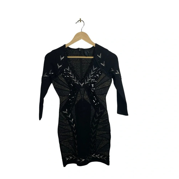 NWOT Marciano Tessa Beaded Embellished Bandage Dress in Black/Metallic Size XS - Picture 6 of 17